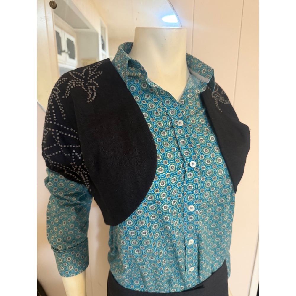 Twelfth Street Cynthia Vincent Studded Brown Linen Bolero Jacket Amazing! S
